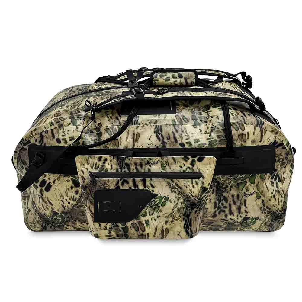 ກະເປົ໋າ Camo Duffel ທົນທານຕໍ່ນ້ຳ ພ້ອມຖົງໃສ່ດ້ານໜ້າທີ່ສາມາດຖອດອອກໄດ້ (IPX6)